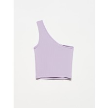 Dilvin 3781 Tek Omuzlu Crop Top-Lila