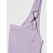 Dilvin 3781 Tek Omuzlu Crop Top-Lila