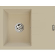 POLEX Cristalüx Granit Evye P-S60 Bej Tezgah Altı Ve Tezgah Üstü Kare Mutfak Evyesi 60,5x49,5cm