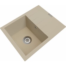 POLEX Cristalüx Granit Evye P-S60 Bej Tezgah Altı Ve Tezgah Üstü Kare Mutfak Evyesi 60,5x49,5cm