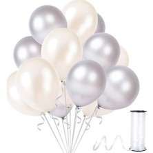 Best Parti 50 Adet 12 Inç Metalik Parti Balonu Beyaz Gümüş