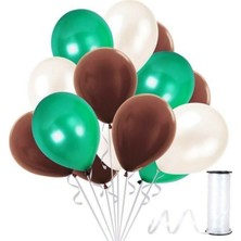 Best Parti Kahverengi Koyu Yeşil Beyaz Metalik Balon 30 Adet