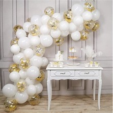 Best Parti Beyaz Gold Konfetili Balon Zincir Seti 50 Adet
