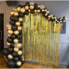 Best Parti Krom Gold Pastel Siyah Balon Konsept Gols Kapı Perdesi ve 5 Metre Balon Zinciri