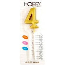 Best Parti 4 Yaş Gold Rakam Mum Altın Renk Doğum Günü Pasta Mumu 12 cm