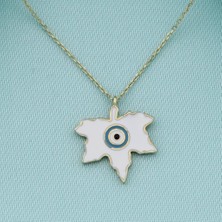 İryum 14K Altın Mineli Nazar Boncuğu Meşe Yaprağı Kolye 4N28347