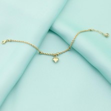 İryum 14K Altın Halat Zincir Kalp Bileklik 4B28133