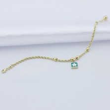 İryum 14K Altın Turkuaz Mineli Yıldız Bileklik 4B28160