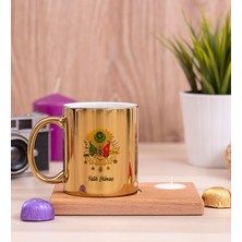 Hediye Dükkanı Kişiye Özel Osmanlı Armalı Ahşap Altlıklı Mumlu Gold Kupa Bardak