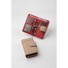 Cengiz Pakel Kadın Orta Boy Cüzdan 65256M Vizon-Kırmızı