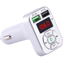 Prettyia Araç Şarj Ikiz Portu USB Fm Verici Bluetooth Kablosuz Aux Mp3 Handfree Gümüş (Yurt Dışından)