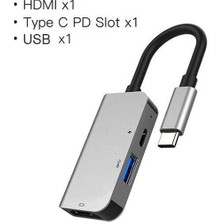 Polham 3in1 Type C 1x Usb, 1x 4K Hdmi ve 1x Pd Type C Çoğaltıcı Çevirici Adaptör Hub