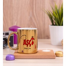 Hediye Dükkanı Kişiye Özel Aşçı Ahşap Altlıklı Mumlu Gold Kupa Bardak