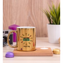 Hediye Dükkanı Kişiye Özel Çocuk Gelişimi Öğretmeni Ahşap Altlıklı Mumlu Gold Kupa Bardak