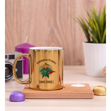 Hediye Dükkanı Kişiye Özel Süper Baba Ahşap Altlıklı Mumlu Gold Kupa Bardak