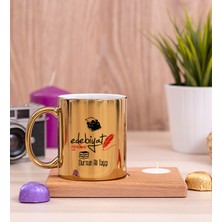 Hediye Dükkanı Kişiye Özel Edebiyat Öğretmeni Ahşap Altlıklı Mumlu Gold Kupa Bardak