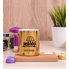 Hediye Dükkanı Kişiye Özel Jeoloji Mühendisi Ahşap Altlıklı Mumlu Gold Kupa Bardak