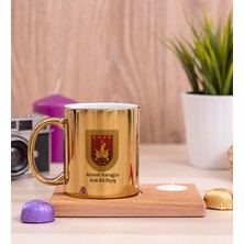 Hediye Dükkanı Kişiye Özel Kara Kuvvetleri Ahşap Altlıklı Mumlu Gold Kupa Bardak