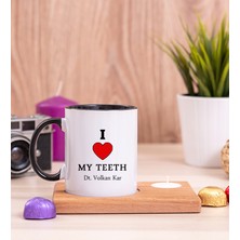 Hediye Dükkanı Kişiye Özel Dişlerimi Seviyorum Ahşap Altlıklı Mumlu Siyah Kupa Bardak