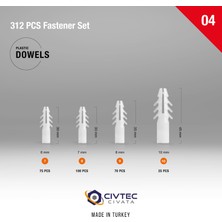 Civtec 312 Parça 12 Çeşit Vida ve Dübel Seti - Takım Çantası TK100