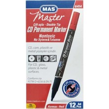 Mas Markör Permanent Kalem (Cd-Dvd Kalemi) Çift Uçlu Kırmızı 6414 (12 Li Paket)