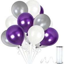 Best Parti 30 Adet 12 Inç Metalik Parti Balonu Metalik Gümüş Mor Beyaz