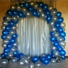 Best Parti 100 Adet 12 Inç Metalik Mavi Gümüş Balon + 5mt Balon Zinciri