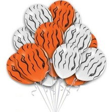 Best Parti Turuncu Beyaz Renkli Safari Zebra Kaplan Desenli Balon Demeti 10'lu
