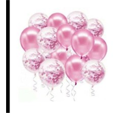Best Parti Pembe Konfetili Şeffaf Balon Metalik Pembe Balon Seti 20 Adet