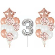 Best Parti Konfetili Şeffaf Balon Seti Doğum Günü Parti Set 3 Yaş