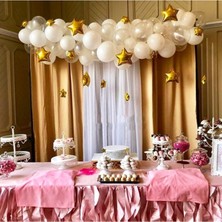 Best Parti Beyaz Şeffaf Gold Yıldızlı Zincir Balon Seti
