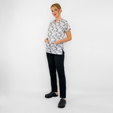 Nur Medikal Giyim Gri Kedi Desenli Master Likralı Alt Üst Takım