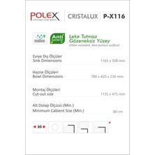 POLEX Cristalüx Granit Evye P-X116 Antrasit 2 Hazneli Tezgah Altı Ve Tezgah Üstü Mutfak Evyesi 116,5x50,8cm