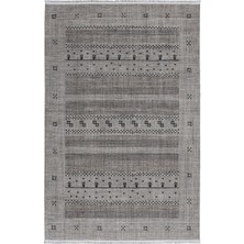 Cool Halı Etnik 2403 Gri Siyah Hav Toz Vermez Yumuşak Dokulu Iskandinav Tarz Bohem Etnik Desen Ince Halı Kesme Yolluk