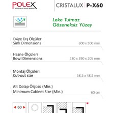 POLEX Cristalüx Granit Evye P-X60 Antrasit Tezgah Altı Ve Tezgah Üstü Kare Mutfak Evyesi 60x50cm