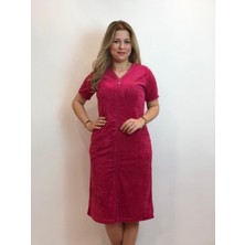 esrateks Fermuarlı Kısa Kollu Fuşya Havlu Elbise