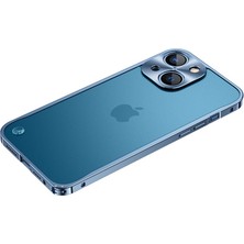Hello-U Apple iPhone 13 Için Temperli Cam + Metal Darbeye Dayanıklı Mat Telefon Kılıfı - Mavi (Yurt Dışından)