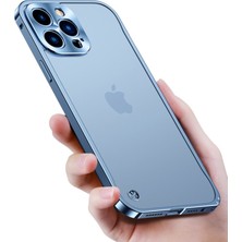 Hello-U Apple iPhone 13 Için Temperli Cam + Metal Darbeye Dayanıklı Mat Telefon Kılıfı - Mavi (Yurt Dışından)
