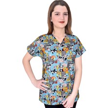 Nur Medikal Giyim Hayvanat Bahçesi Desenli Pamuklu Master Likra Tek Üst Forma