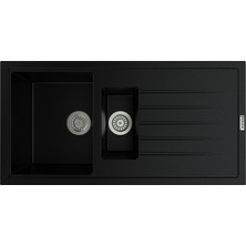 POLEX Cristalüx Granit Evye P-01 Siyah 1,5 Gözlü Tezgah Altı Ve Tezgah Üstü Mutfak Evyesi 99x49,5cm