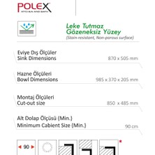 POLEX Cristalüx Granit Evye P-2XLN Antrasit 2 Hazneli Tezgah Altı Ve Tezgah Üstü Mutfak Evyesi 80,5x51,5cm