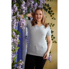 Rmg V Yaka Büyük Beden Gri Tişört