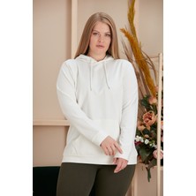 Rmg Kapşonlu Büyük Beden Beyaz Sweatshirt