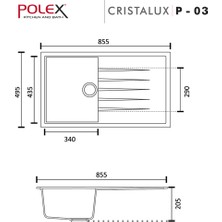 POLEX Cristalüx Granit Evye P-03 Bej Tezgah Altı Ve Tezgah Üstü Mutfak Evyesi 85x49,5cm