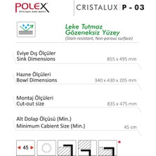 POLEX Cristalüx Granit Evye P-03 Bej Tezgah Altı Ve Tezgah Üstü Mutfak Evyesi 85x49,5cm