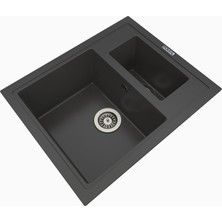 POLEX Cristalüx Granit Evye P-04 Antrasit 1,5 Gözlü Tezgah Altı Ve Tezgah Üstü Kare Mutfak Evyesi 59,5x49cm
