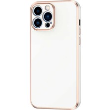 Case 4U Apple iPhone 12 Pro Kılıf Yumuşak Pastel Altın Kenar Bark Kapak Beyaz