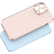 Case 4U Apple iPhone 12 Pro Kılıf Yumuşak Pastel Altın Kenar Bark Kapak Beyaz