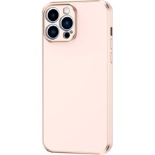 Case 4U Apple iPhone 12 Pro Max Kılıf Yumuşak Pastel Altın Kenar Bark Kapak Rose Gold