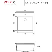 POLEX Cristalüx Granit Evye P-05 Antrasit Tezgah Altı Ve Tezgah Üstü Kare Mutfak Evyesi 41x51cm